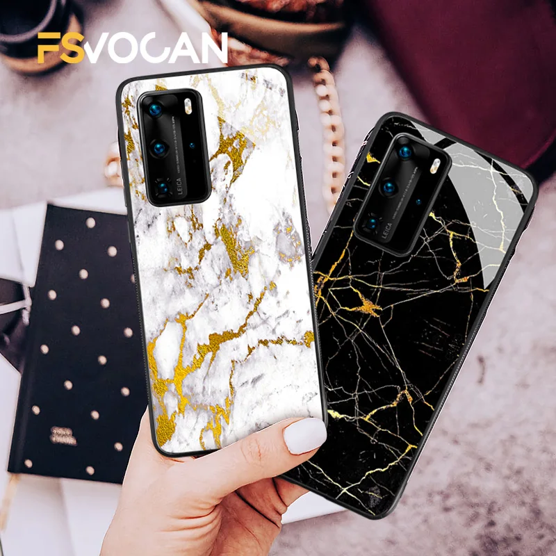 

Black White Granite Stone Phone Case For Huawei P30 P40 Lite Pro P20 Honor 50 10X 10 10i 30 Plus 8X 9X Nova 5T Mate 20 Lite