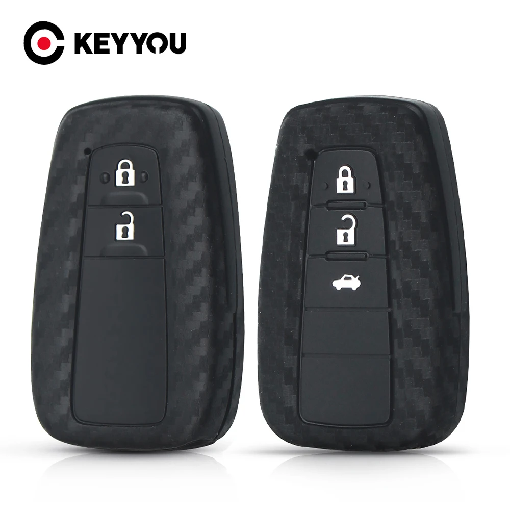 KEYYOU 2/3 Buttons Carbon Silicone Key Case Fob Cover Remote Car Accessories For Toyota CHR C-HR 2017 2018 Prius Car Styling