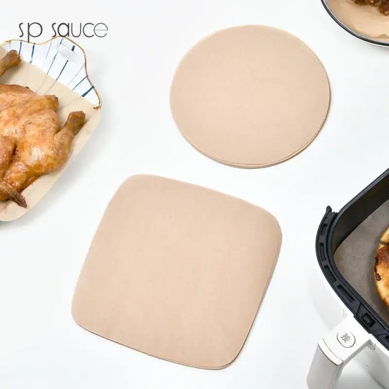 

50pcs Baking Air Fryer Pad Paper Accessories Kitchen Oven Oil Absorbing Non Stick Pan Steamer Circle Mat Tool