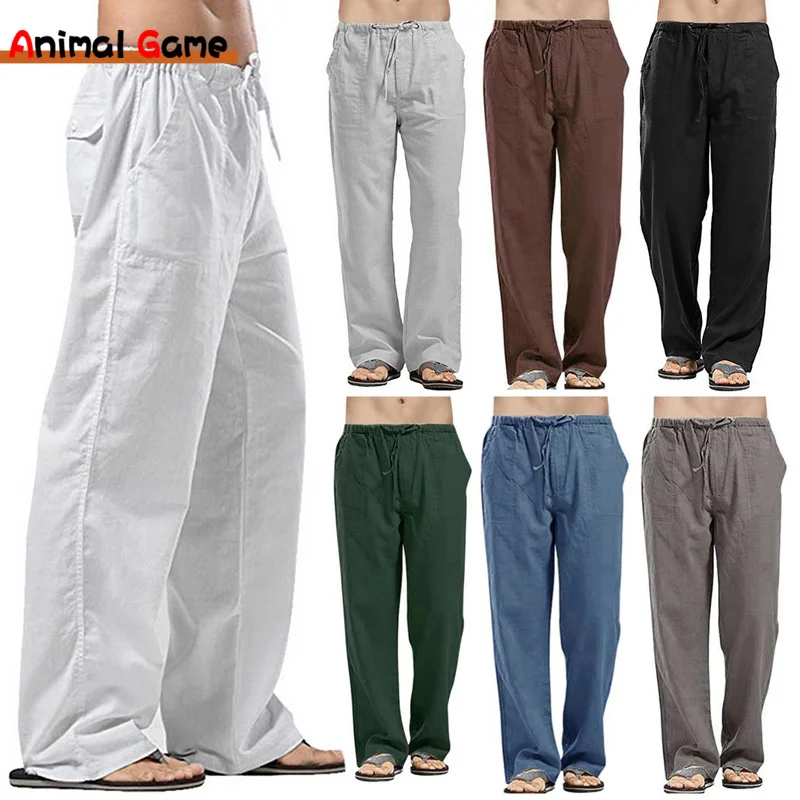 

Linen Wide Men Pants New Trousers Oversize Linens Streetwear Male Sprin Summer Yoa Pants Casual Men Clotin Sweatpants