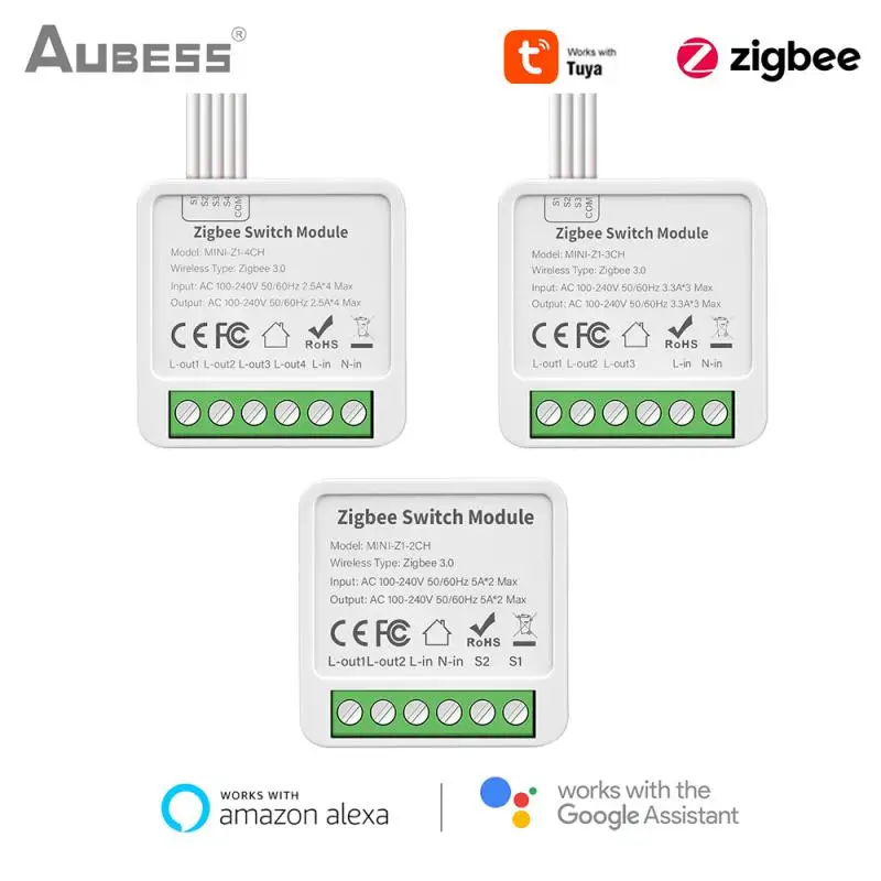 

Aubess Tuya Wifi / Zigbee Mini Smart Switch 2/3/4 Gang Support 2-way Control With Smart Life Alexa Google Home Yandex Alice
