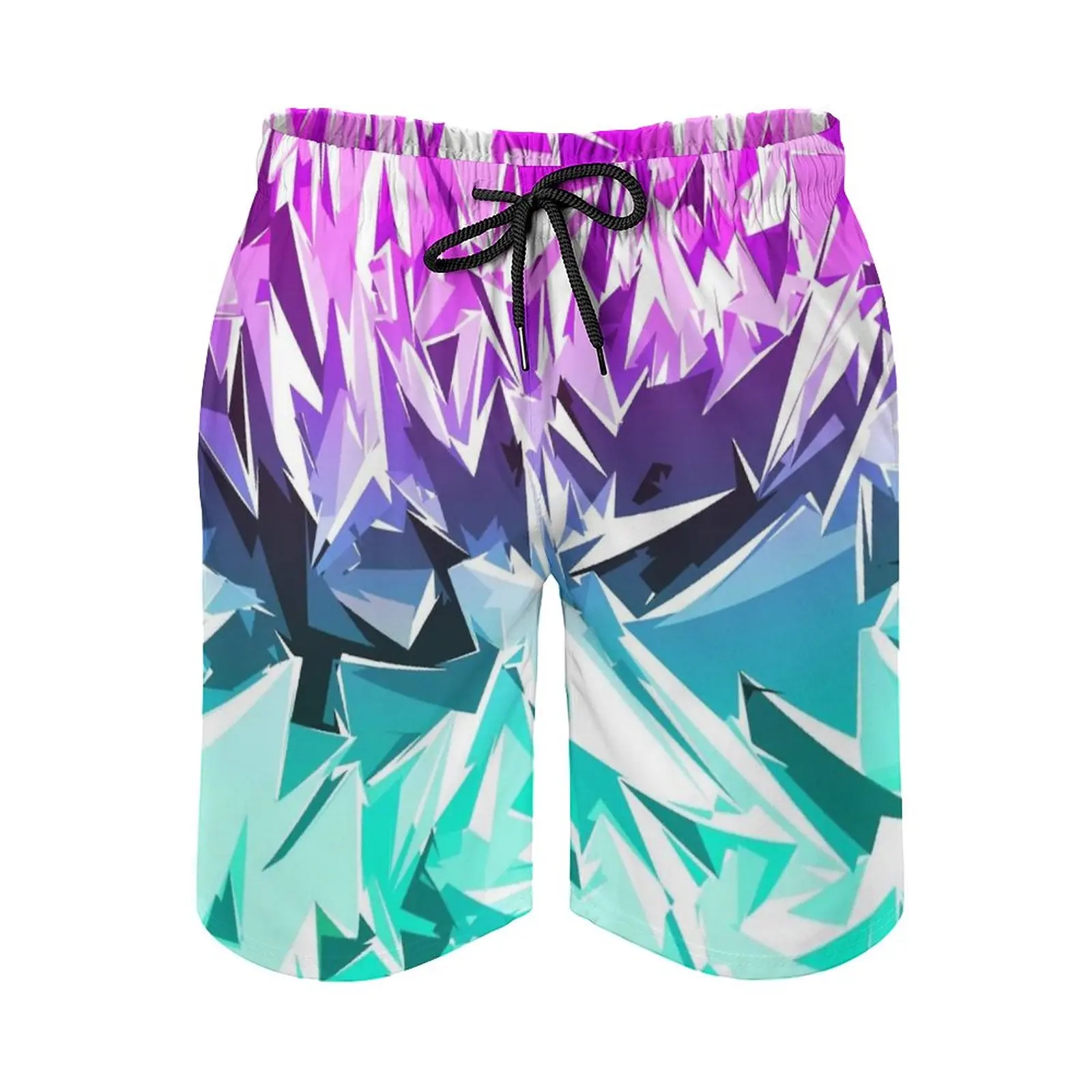 

Modern Trendy Purple And Teal Fractal Geo Print Swim Beach Board Shorts Swimsuit Loose Men's Trunks Breathable Teal Purple