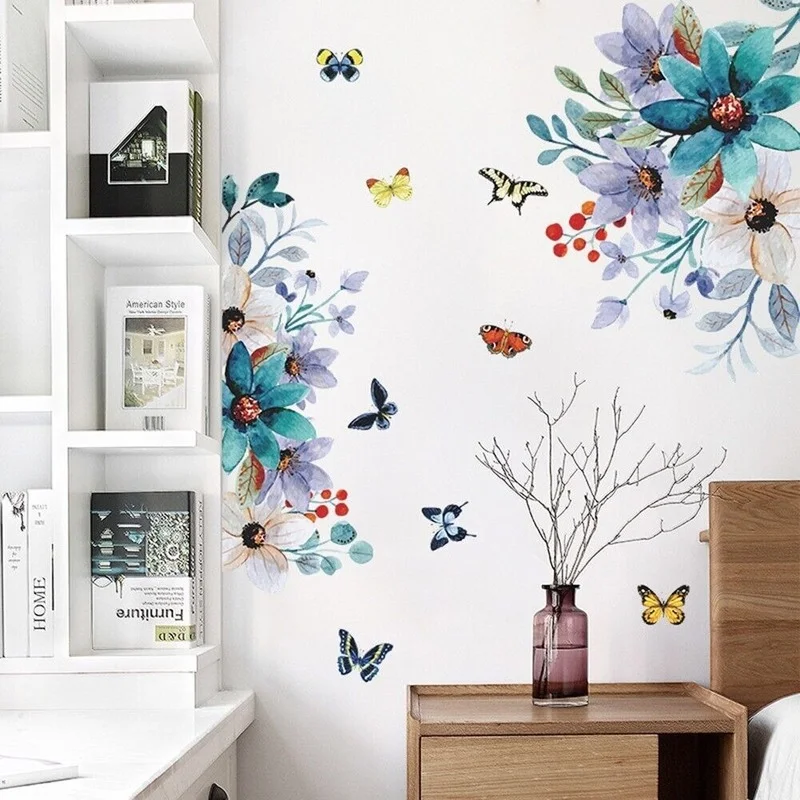 

Butterfly Decal Living Room Home Tropical Leaves DIY Flower Plant Wall Sticker