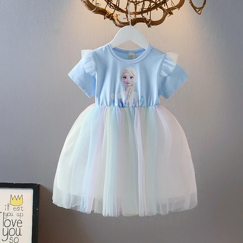 Платье принцессы Эльзы из Диснея для девочек Новинка лета 2022 Детская вечерние