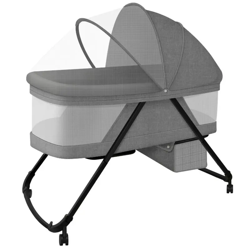 Foldable Baby Crib, Multifunctional Newborn BB Cradle, Movable Rocking Bassinet, Portable Infant Bed