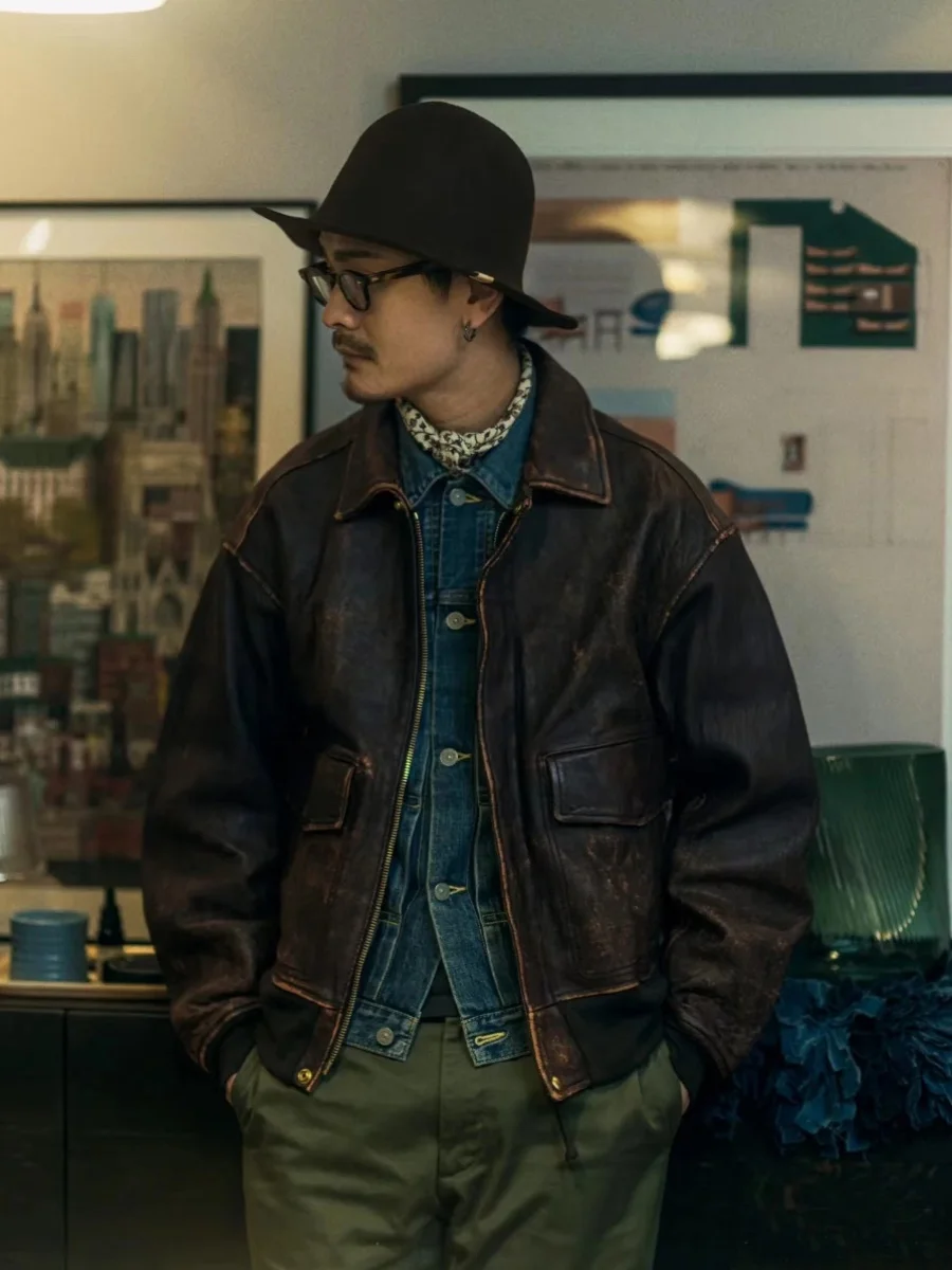 Мужская куртка из состаренной овечьей шкуры VISVIM FIL 22AW ELMENDORF Nakamura в японском стиле