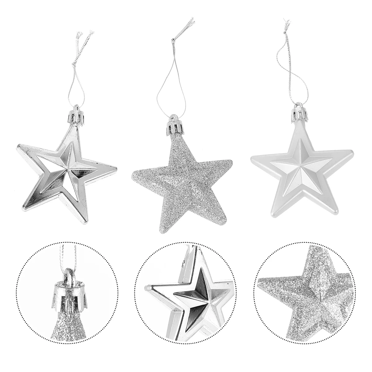 

Christmas Star Tree Ornaments Silver Hanging Ornamentstars Glitter Decorshatterproof Decorations Pendantfive Pointed Mini