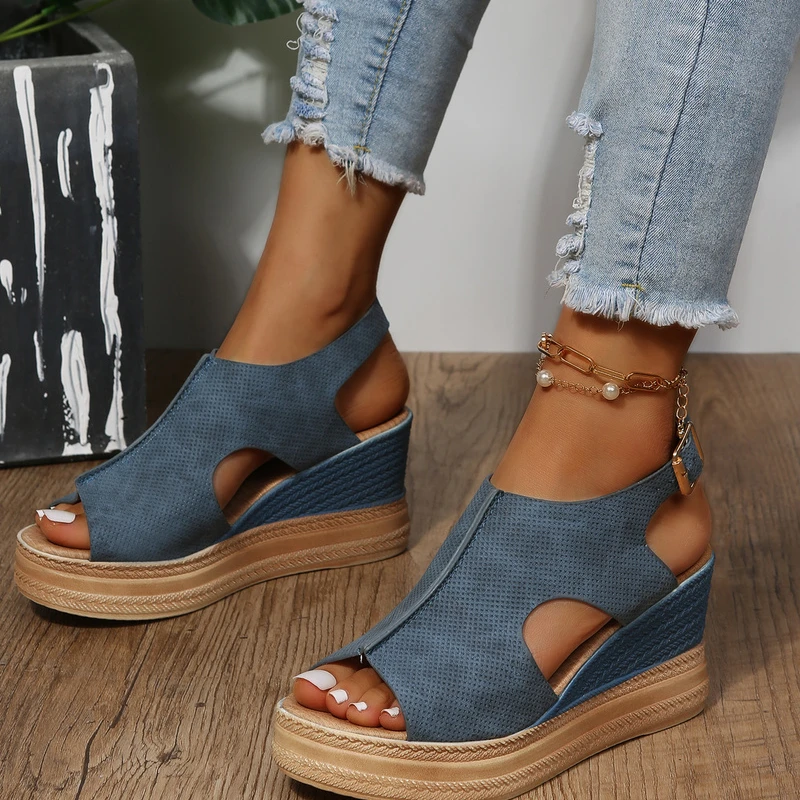 

Босоножки женские на танкетке, повседневные Элегантные туфли на платформе, лето 2022