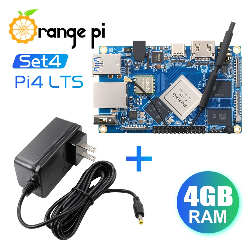 Блок питания Orange Pi 4 LTS 4G16G + 5V4A DC Rockchip RK3399 поддержка Wifi BT5.0 Gigabit Ethernet работает на Android