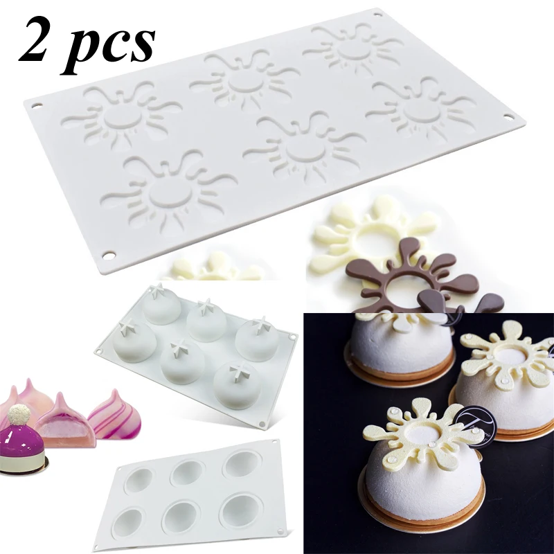 

2pcs Home Flower Shape Chocolate Mold Silicone Mold Water Drop Mousse Cake Decorating Mould DIY Baking Tools For French Dessert