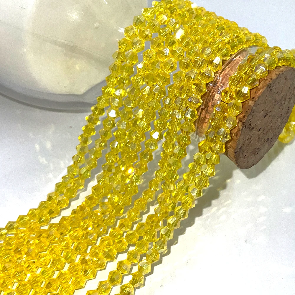 

AB 4mm Lemon Yellow Bicone Faceted Crystal Glass Loose Spacer Beads Lot Colors For Jewelry Making DIY Bracelet Necklace