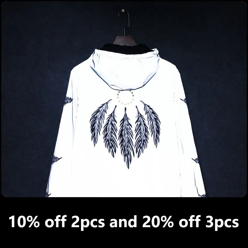 

Осенняя мужская модная Светоотражающая куртка RUELK, трендовая уличная треугольная куртка с капюшоном в стиле хип-хоп, флуоресцентная мужска...