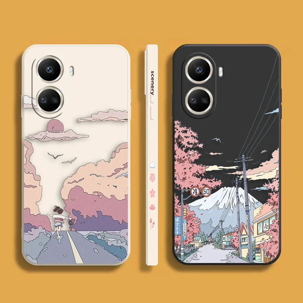 

Sunset Cherry Blossoms Country Road Phone Case For Huawei NOVA 7 6 5I 5 4 3 3I 2S 2 8 9 10 SE PRO PLUS 5G Case Funda Shell Capa