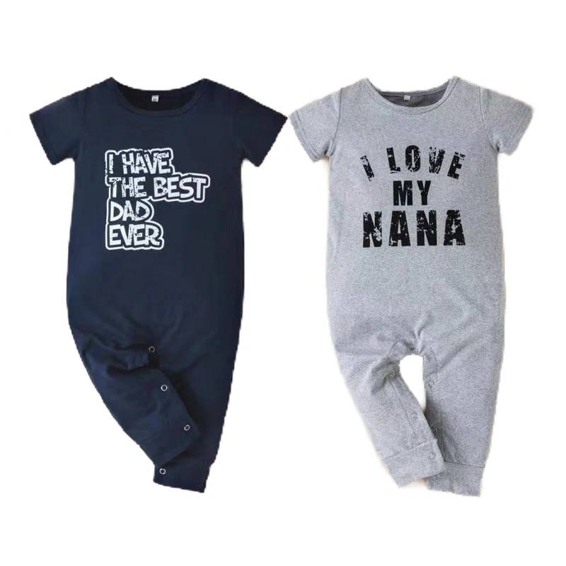 

Baby Boys Rompers Newborn Summer Outfit Short Sleeve I Have the Best Dad Ever Letter One-piece Jumpsuit Pajamas Infant Clothes