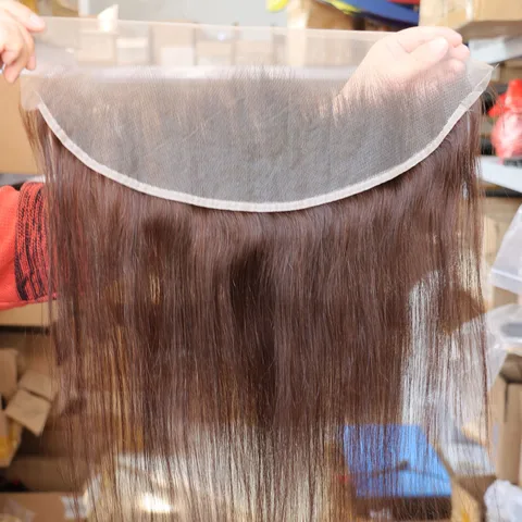 Темно-коричневый # Двухцветные индийские человеческие волосы 4x4 5x5 13x4 13x6 Фронтальная застежка Прозрачная кружевная застежка Фронтальная для изготовления парика