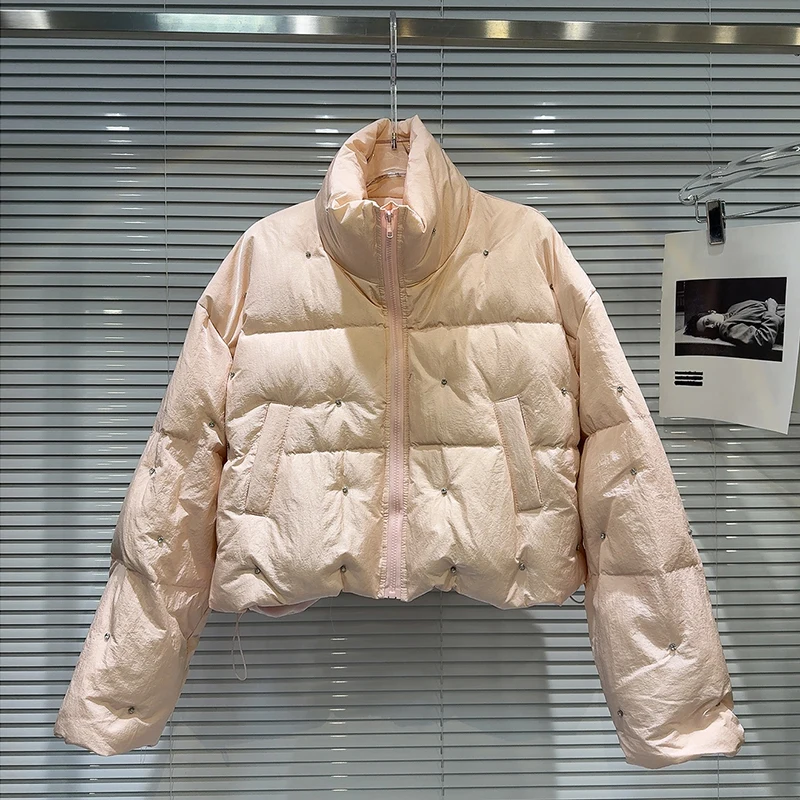 KBQ однотонные лоскутные пуховики с бриллиантами для женщин уличная одежда