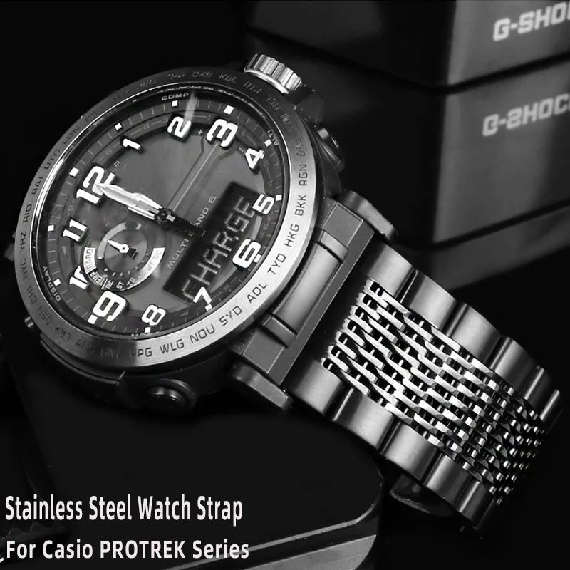 24mm Solid Stainless Steel Watch Strap For Casio PROTREK Series PRW-6600 PRG-600Y PRG-650 PRG-600  Men's watch accessories