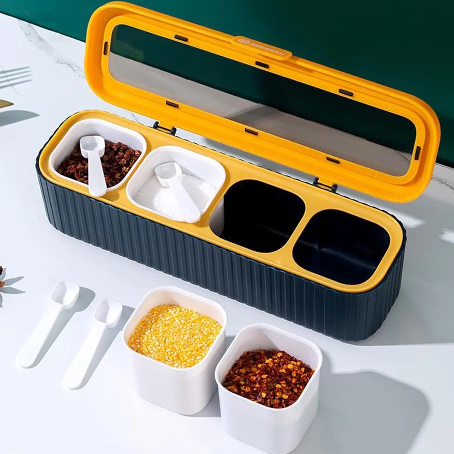 Контейнер для специй контейнер коробка с крышками и ложкой хранения соли сахара