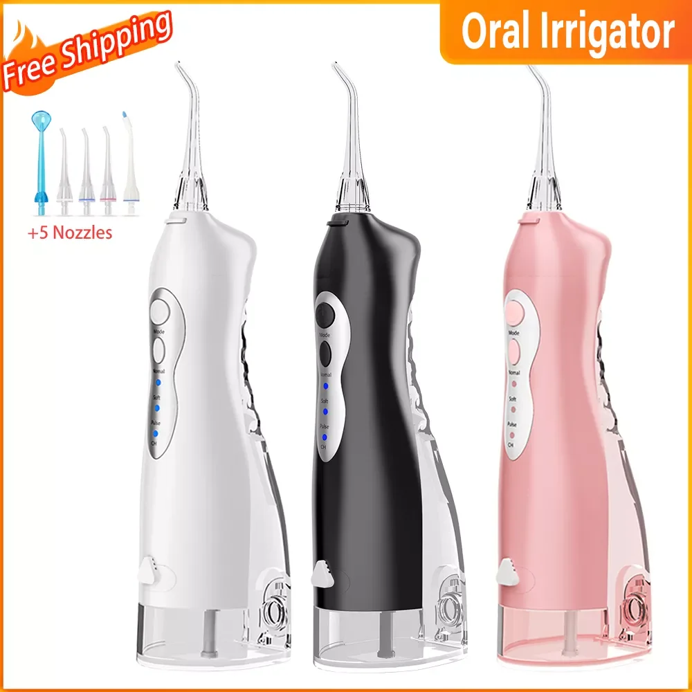 

Oral Irrigator USB Rechargeable Water Flosser Family Travel Gift Portable Dental Water Jet Water Tank Waterproof 5 Nozzle