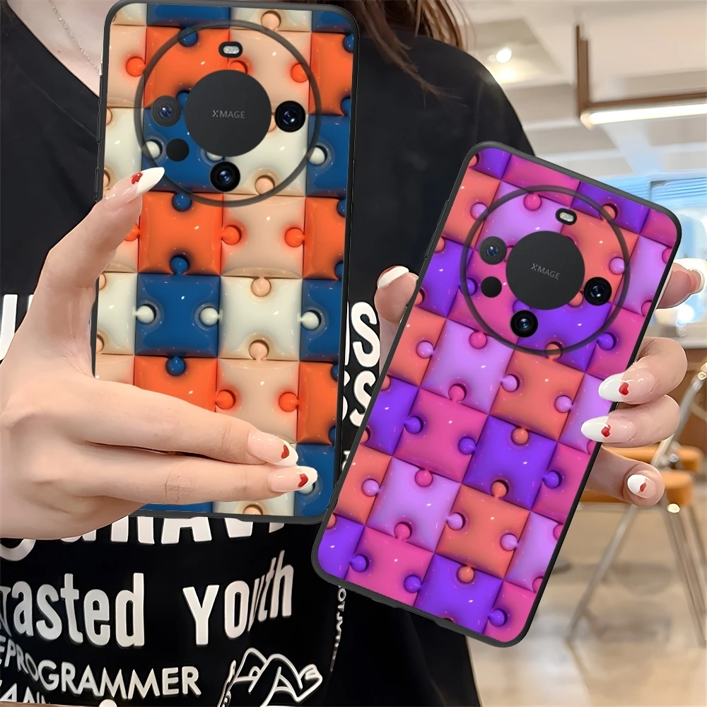 Puzzle Fashion Pretty Mobile Cell Phone Case for Huawei Mate 60 50 40 30 20 10 Pro Plus Lite E 5G Black Soft Cover Shell
