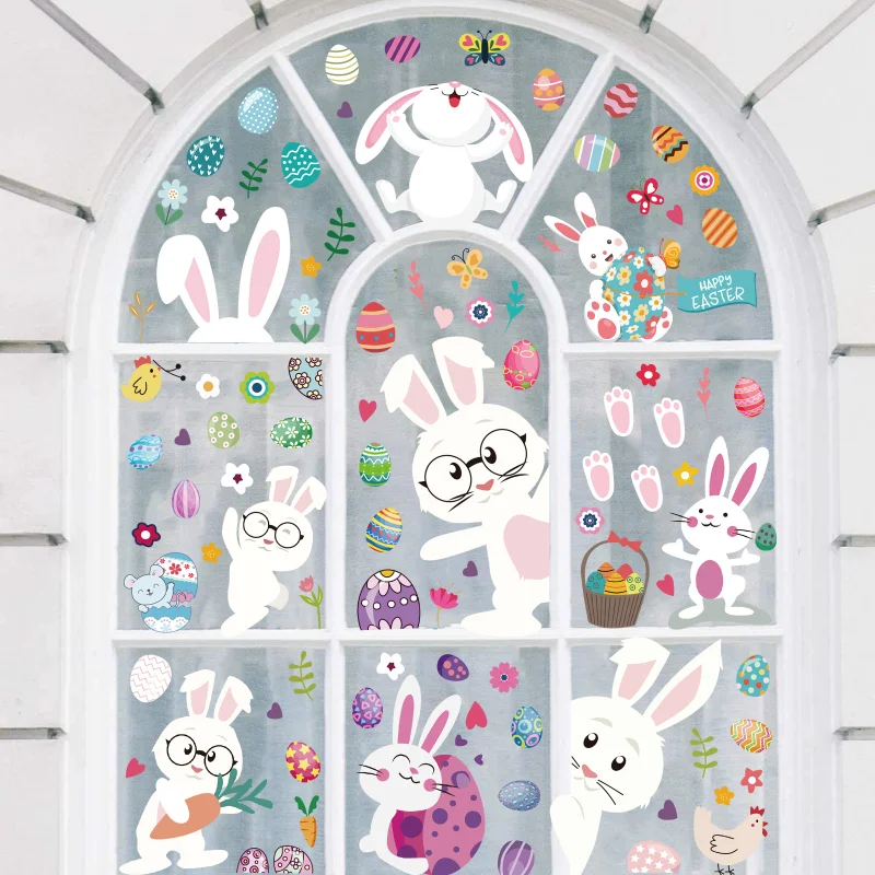 

Пасхальные наклейки на окна, наклейки на окна в виде кролика, яйца, стеклянные дверные наклейки для дома, офиса, школы вечерние праздничные у...