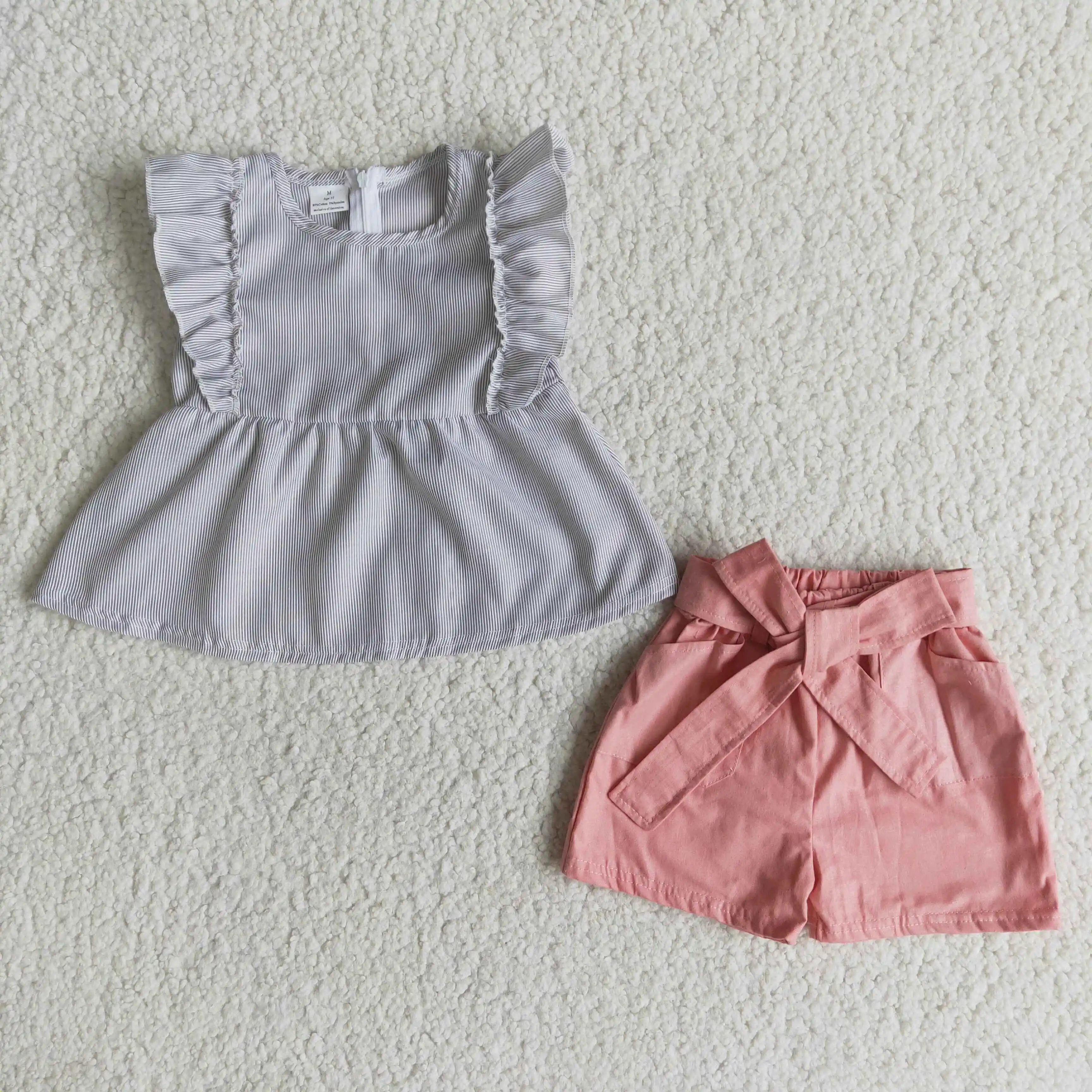 

2022 Summer Kids Boutique Clothes Baby Girls Plain Color Solid Children Shorts Set Outfits