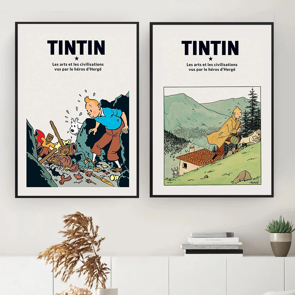 

French Comics Poster Tintin Cartoon Canvas Painting Modern Art Print Tintin Adventure Wall Picture For Living Room Home Decor