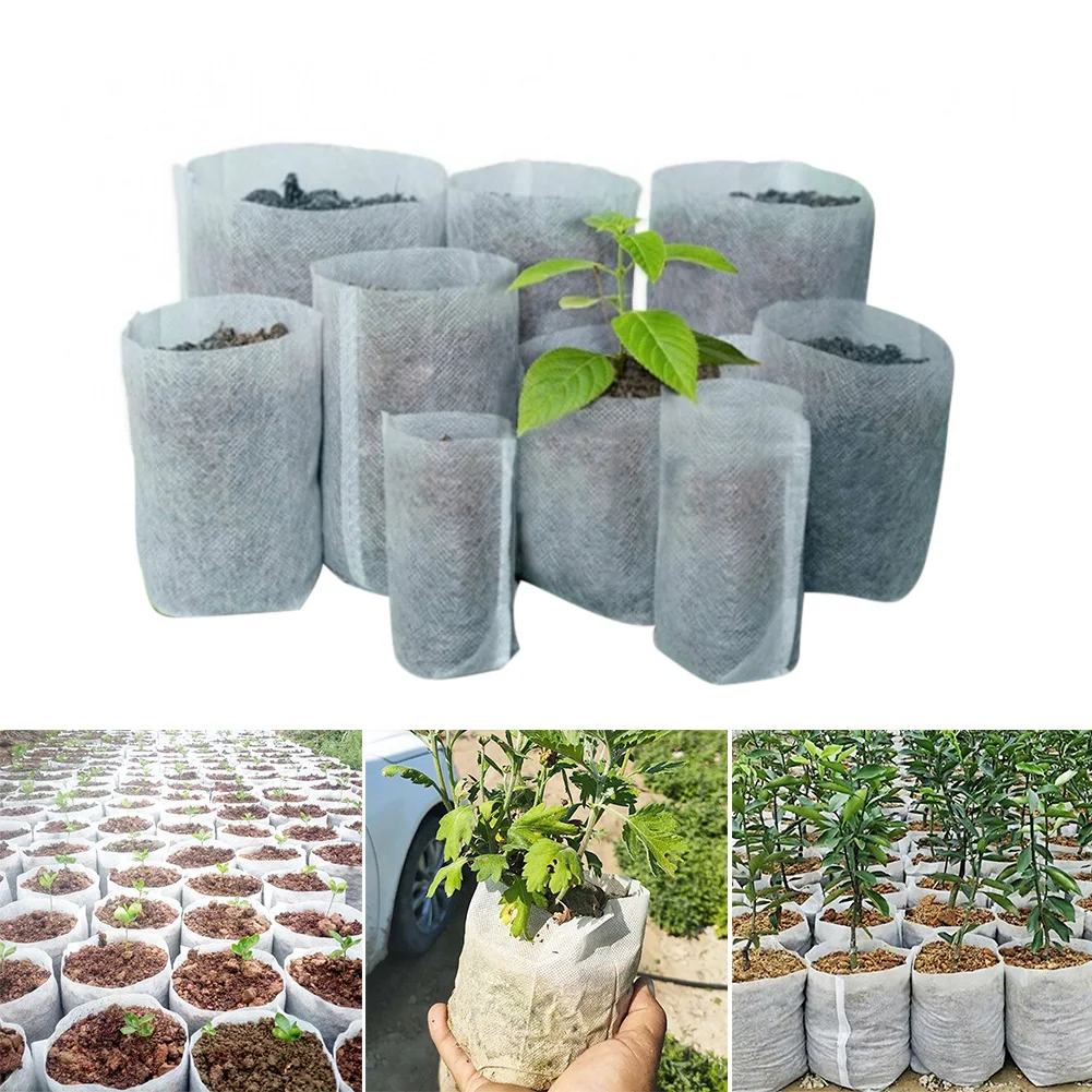 

100Pcs Biodegradable Nonwoven Fabric Nursery Plant Grow Bags Seedling Growing Planter Planting Pots Garden Ventilate Bag