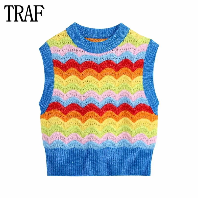 

TRAF Striped Sweater Vest Women Knit Sleeveless Vests for Women Pullover Cropped Sweater Woman Winter Ribbed Women Vest Jersey