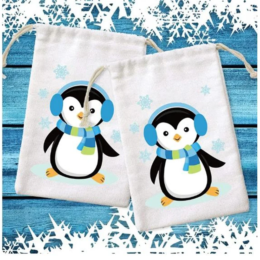 12 Penguin candy gift bags snowflakes Winter wonderland Frozen Animals Theme Birthday Party Baby Shower Decoration Supplies