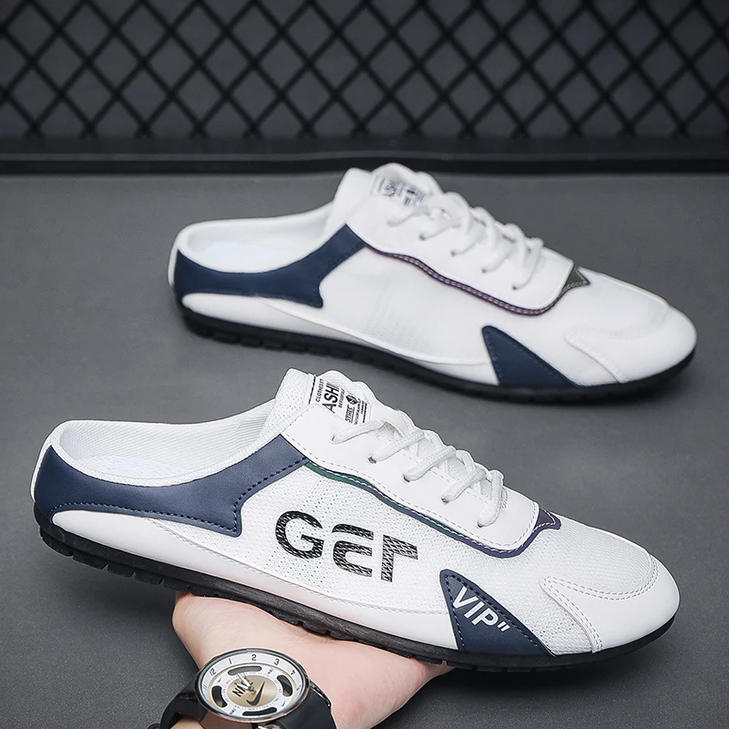 

2023 New Half Trailer Lazy Shoes Mesh Breathable Leisure Outdoor Sports Shoes Fashion Men's Shoes Street Comfort Board Shoes