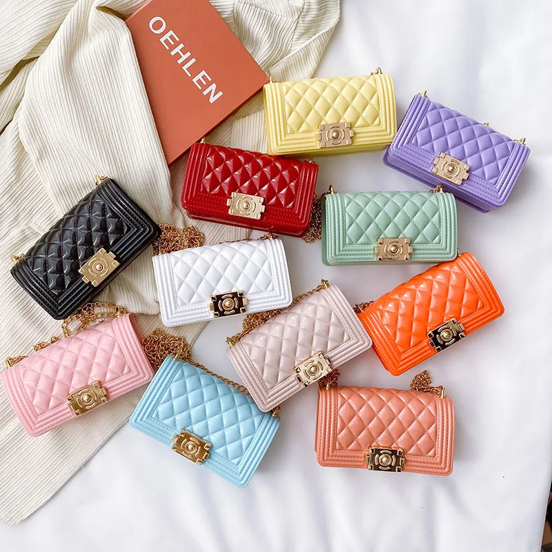 

Mulitcolor crossbody woman small handbag young girl shopping mini chain geometric jelly bag