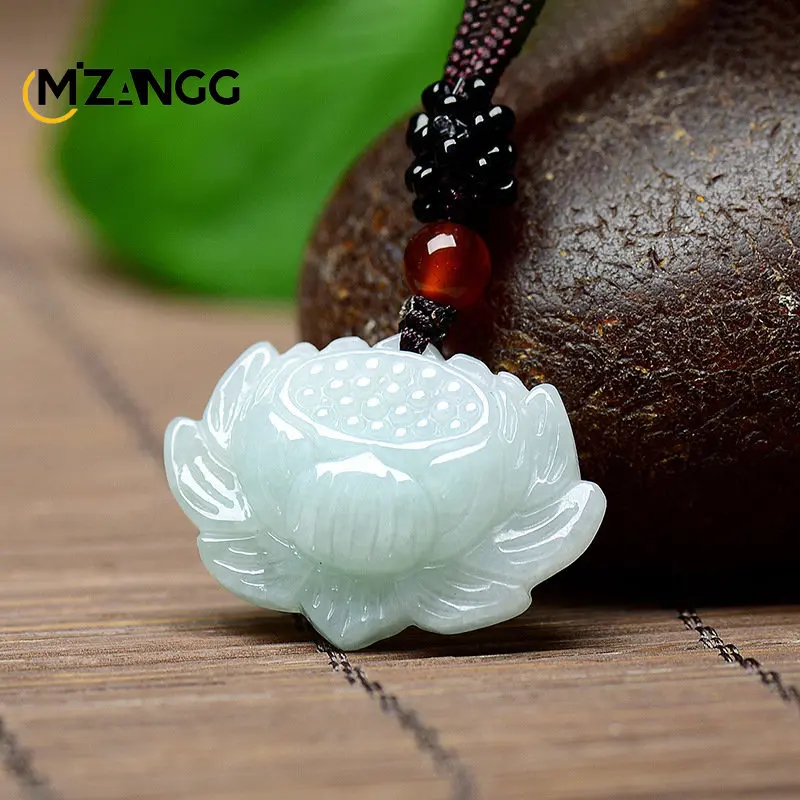 

Natural A Goods Jadeite Custom Lotus Pendant Hand-carved Ice Kind Jade Pendant Fashion Lucky Amulet for Men and Women