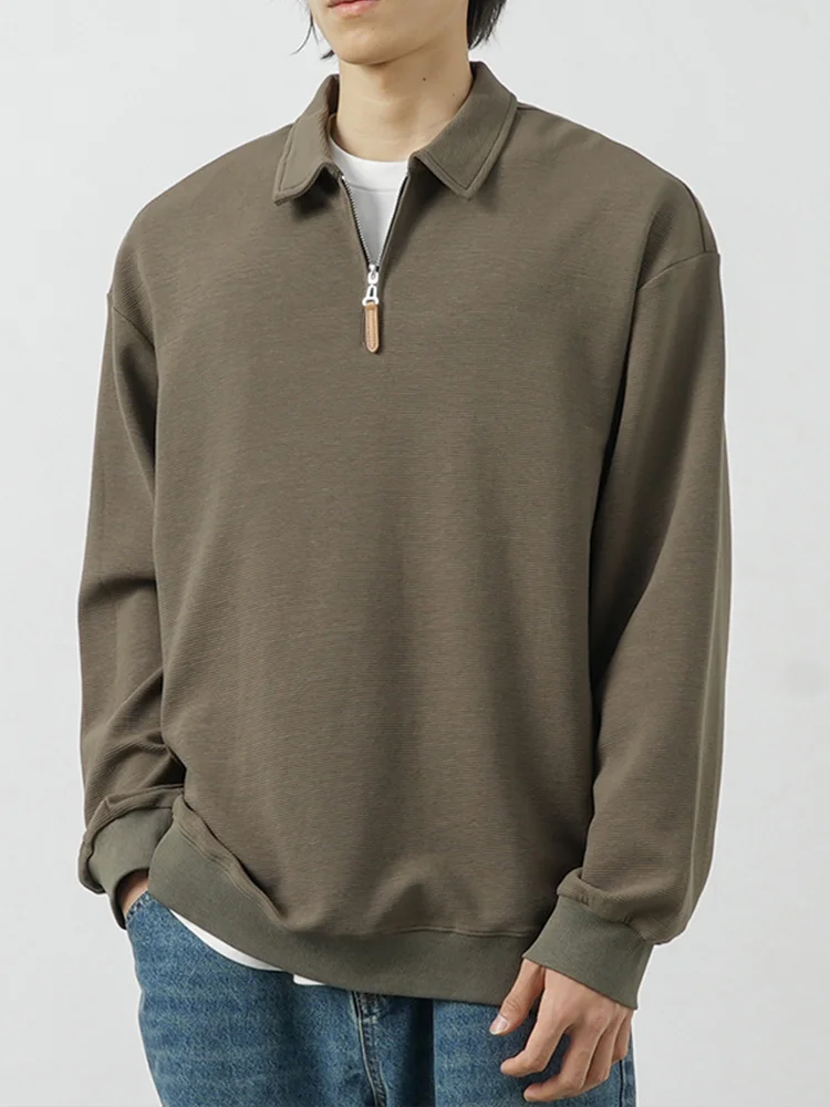 Мужская Однотонная рубашка-поло Dukeen на молнии с длинным рукавом Повседневная