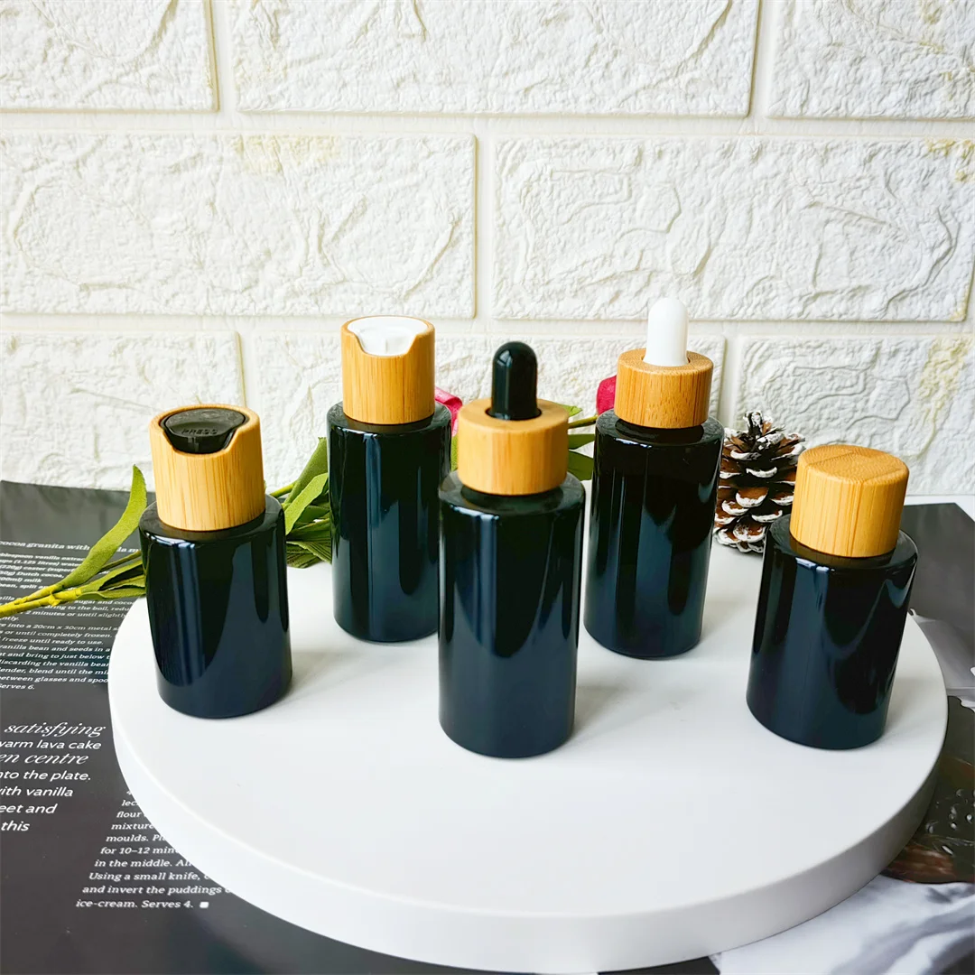 

20 мм, 410, черный, плоский, фотографический, пустой, 30 мл, 40 мл, косметическая стеклянная упаковка, спрей для крема с бамбуковой верхней крышкой