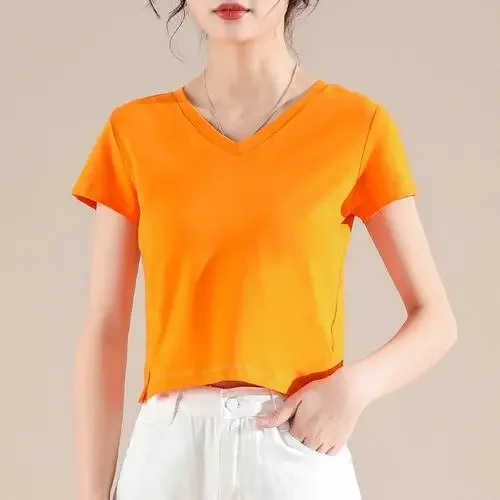 

2022 Cotton short-sleeved loose-of the new t-shirt version fitting summer Korean summer printed women's