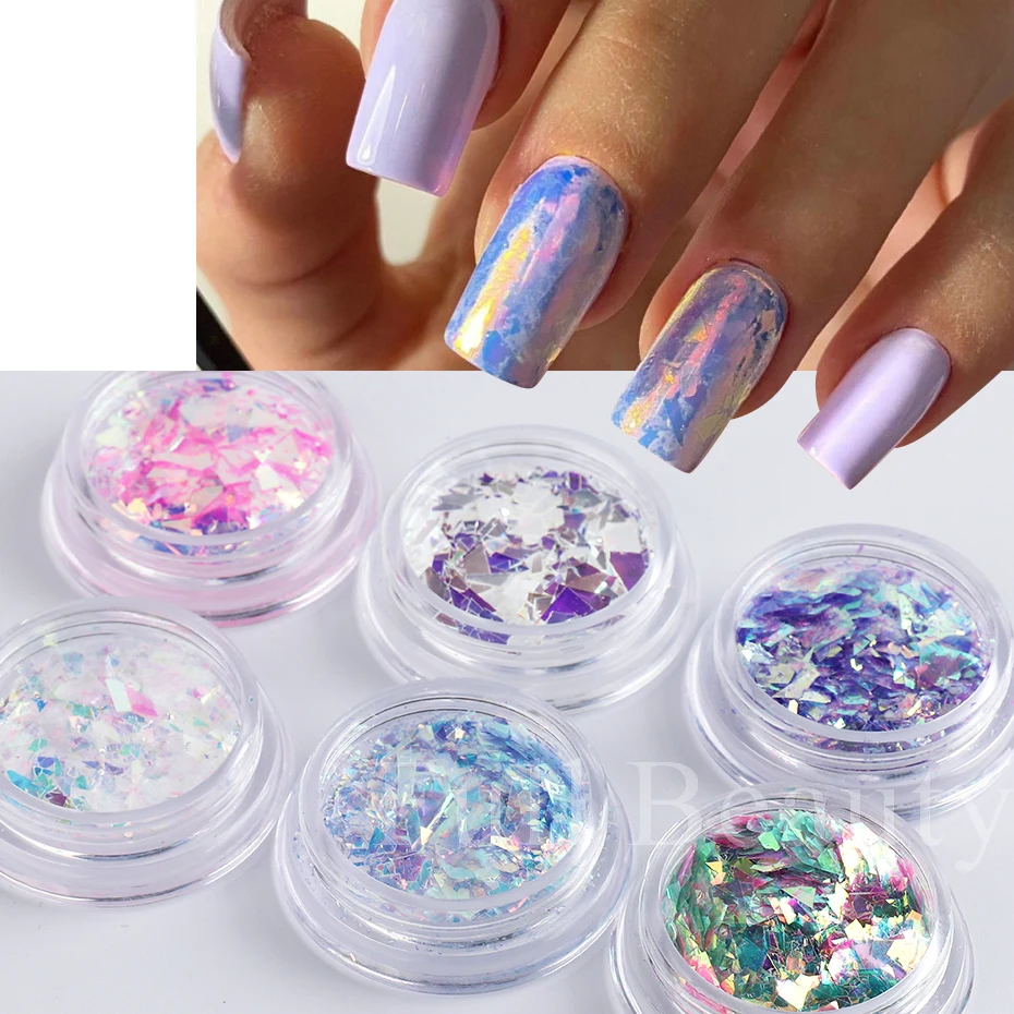 

1 Box Iridescent Opal Nail Flakes Aurora Mirror Shimmer Irregular Nail Art Paillettes Glitters Gel Polish Manicure Sequins LYJG