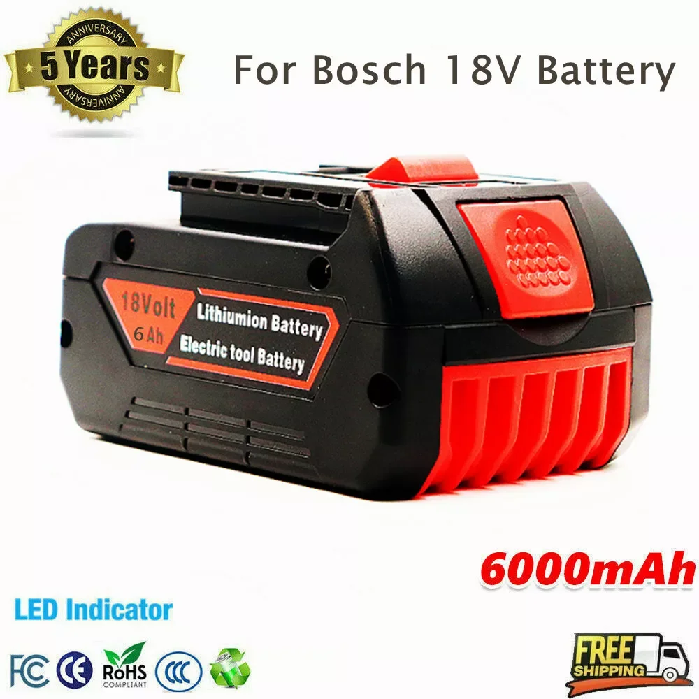 

NEW2023 Aleaivy 18V 6.0A 18650 Rechargeable Lithium Ion Battery for Bosch 18v Power Tool Backup BAT609 BAT609G BAT618 BAT618G Ne