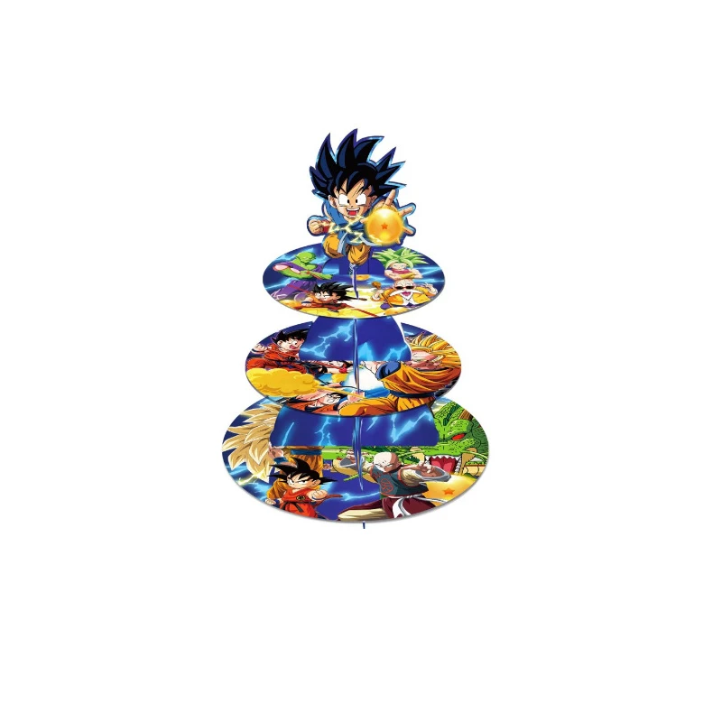 

1set/lot Goku Theme kids Favors 3 Tier Cupcake Holder Baby Shower Paperboard Cake Stand Happy Birthday Event Party Supplies