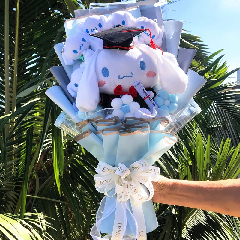 

New Cartoon Sanrio Cinnamoroll With Graduation Hats Plush Doll Bouquet Handmade Bouquet Valentines Day Christmas Graduation Gift