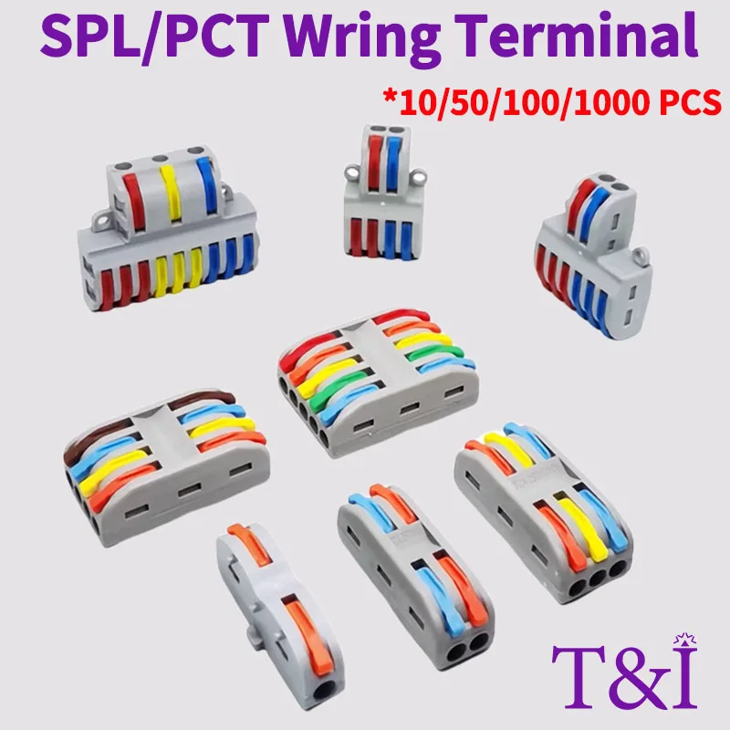 

10/1000PCS Quick Wiring Terminal Mini Press Type Wire Connection Parallel Electrician Wiring Tool SPL-1/2/3/42/62 PCT-212/3/4/5