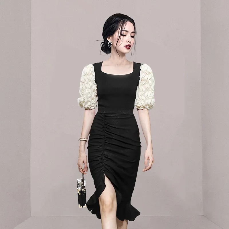 2022 летний элегантный женский костюм в светском стиле с квадратным воротником