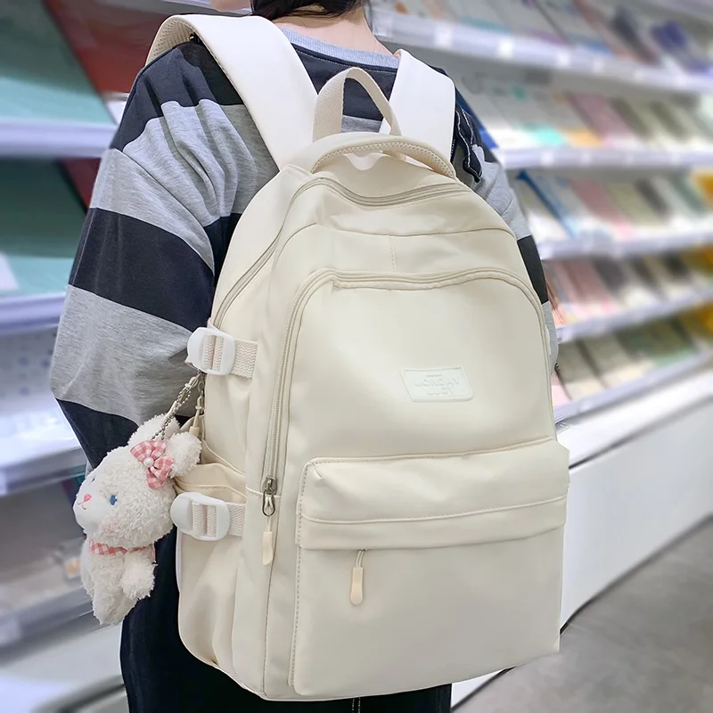 

Ladies White Leisure College Backpack Trendy Women Nylon Laptop Book Bag Girl Cute Travel School Bag Fashion Female Cool Student