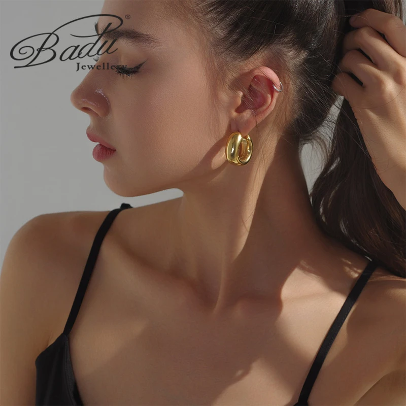 

Badu Simple Chunky Gold Silver Hoop Earrings for Women Vintage Fashion Hypoallergenic U Shape earrings Punk Jewelry Gift