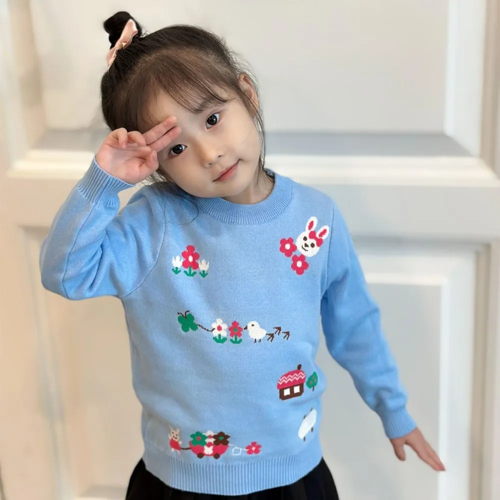 

Одежда для маленьких девочек, вязаный пуловер с рисунком кролика из мультфильма, вязаный свитер