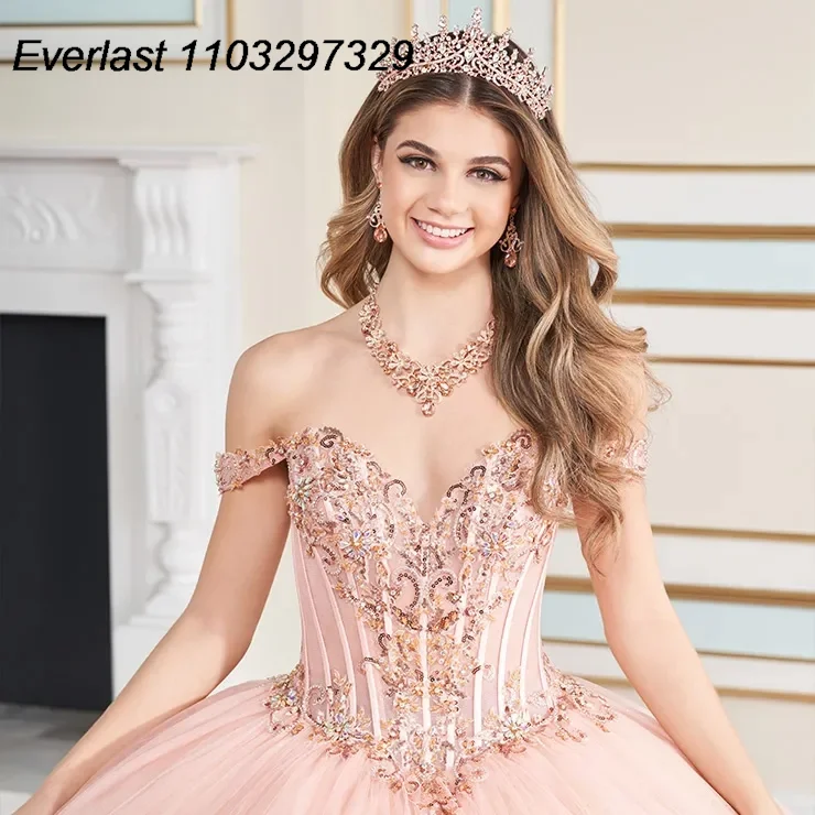 EVLAST индивидуальное румяно-розовое платье Quinceanera бальное с блестящей кружевной