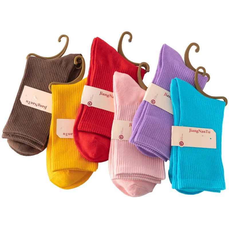 2023 new women's thick candy color cotton sock ,stockings, pure color combed cotton socks institute of socks  japan calzini