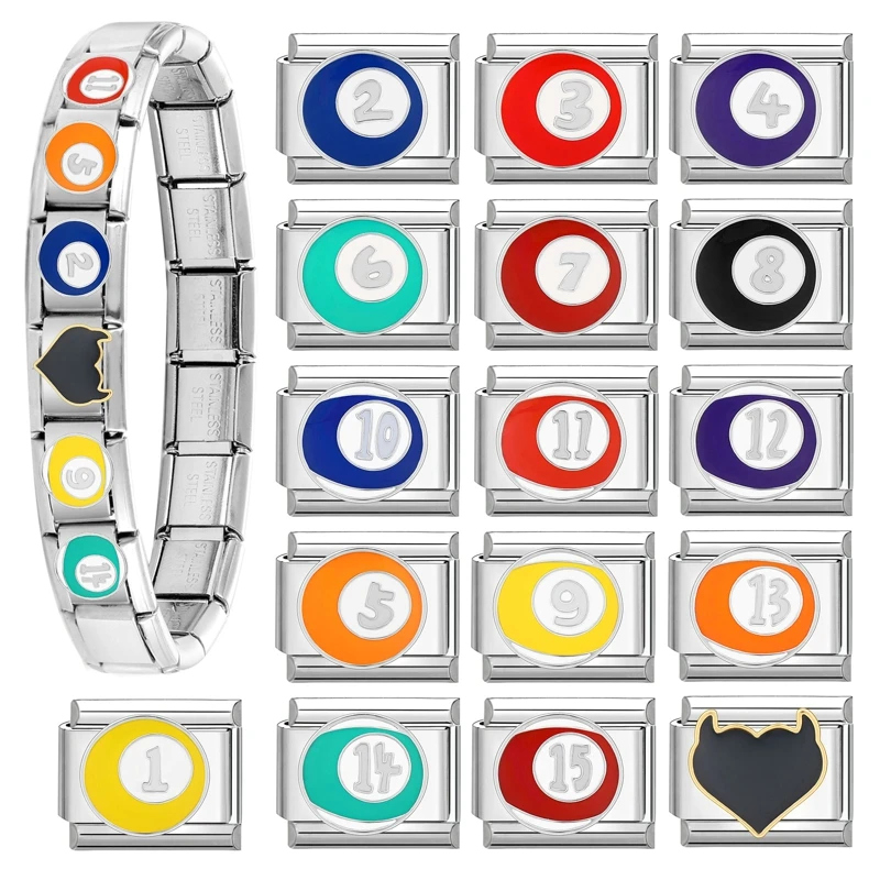2024 Women Fashions Table Tennis Italian Charm Links Fit 9mm Bracelet Stainless Steel Making DIY Jewelry Birthday Gift
