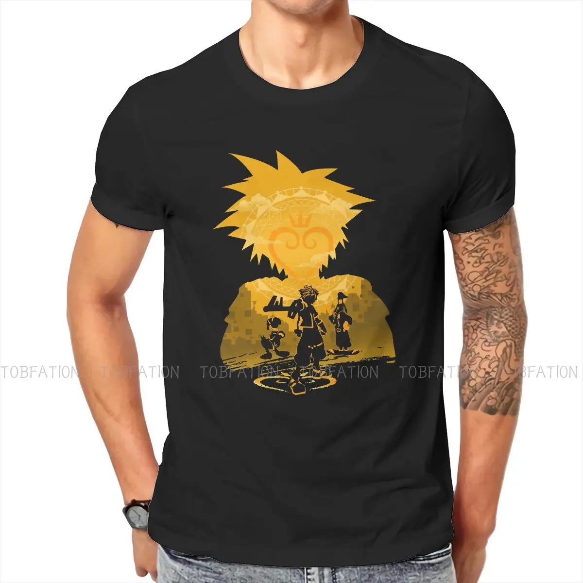 

Kingdom Hearts Game Keyblade Sora Silhouette Tshirt Vintage Gothic Men's Tees Tops Big Size Cotton Crewneck T Shirt