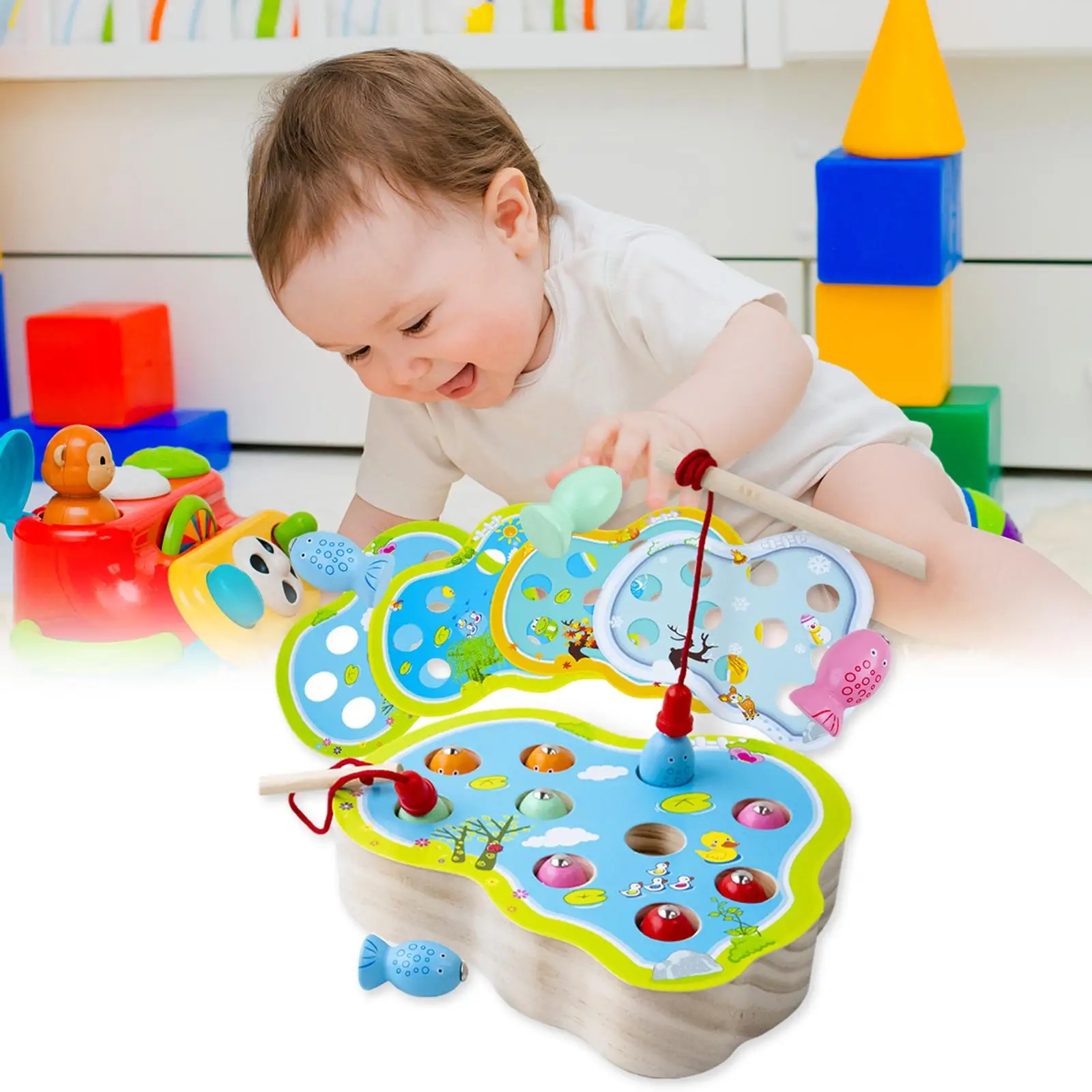 

Wood Fishing Game with 10 Fish & 2 Fishing Pole for 3+ Years Old